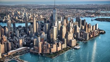 Helicopter point of view of Manhattan island in New York City. Helicopter point of view of Manhattan island in New York City.